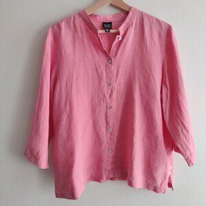 Eileen Fisher Irish Linen Button Up Shirt L Pink 3/4 Sleeve Boxy Lagenlook Top